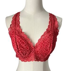 Victorias Secret  Womens Large Coral Lace Up Back Strappy Plunge Bralette Bra